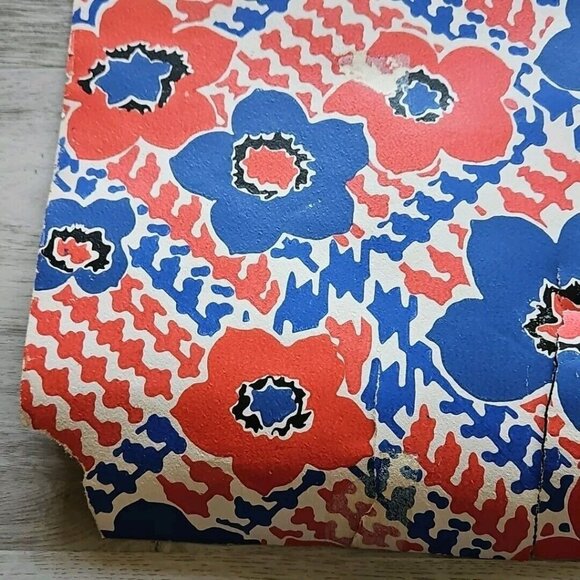 Vintage Wall Paper Flower Power Red Blue Houndstooth 60s 70s Wallpaper Roll - Picture 7 of 10